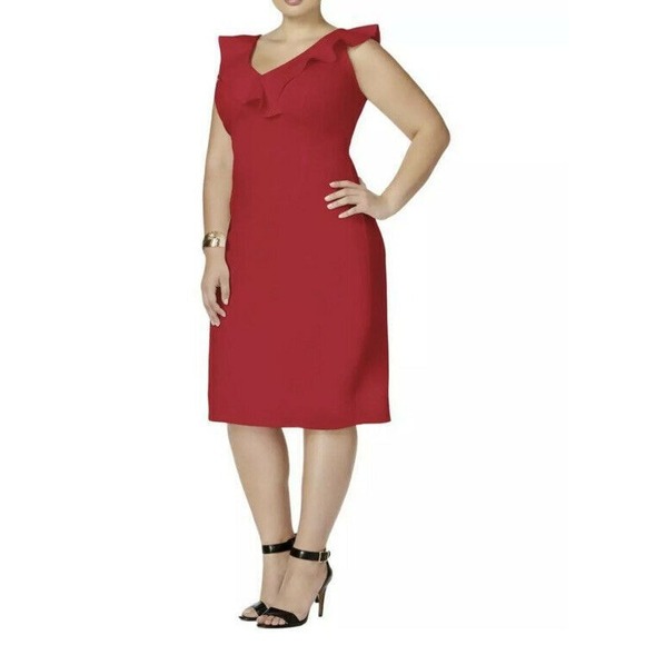 Love Squared Dresses & Skirts - LOVE SQUARED Women's Red Sleeveless Below The Knee Sheath Party Dress Juniors 1X